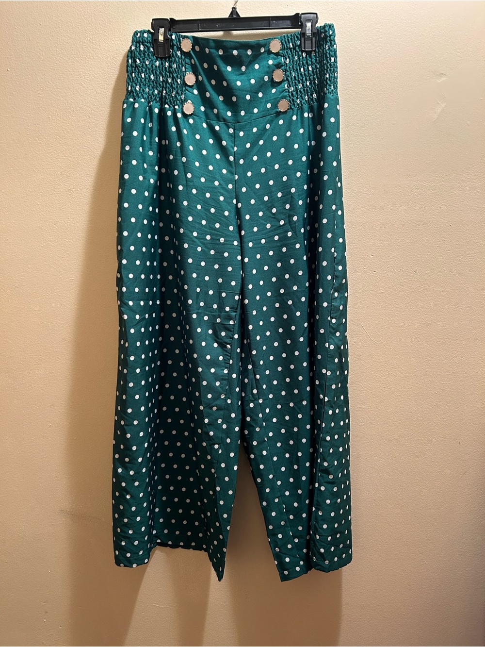 SHEIN Green Polka Dot Cropped Wide-Leg Pants